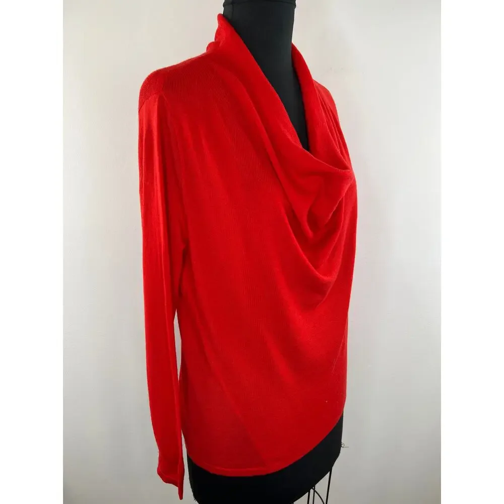 Eileen Fisher Red Merino Wool Cowl Neck Long Sleeve Knit Sweater Petite Large L